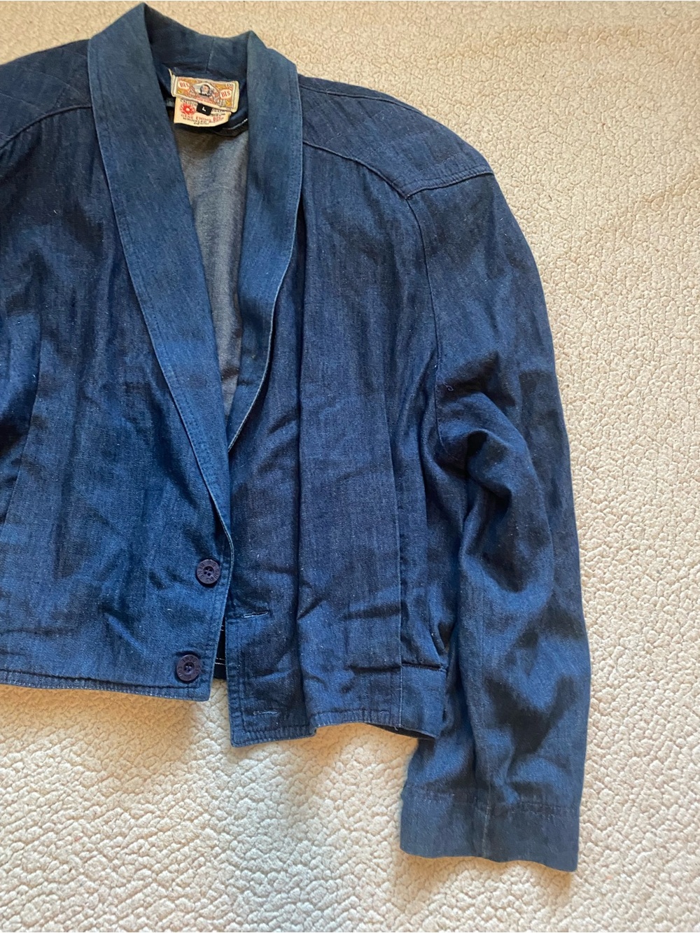 Women's Dark Blue Denim Shawl-Collar Jacket - Picture 3 of 8
